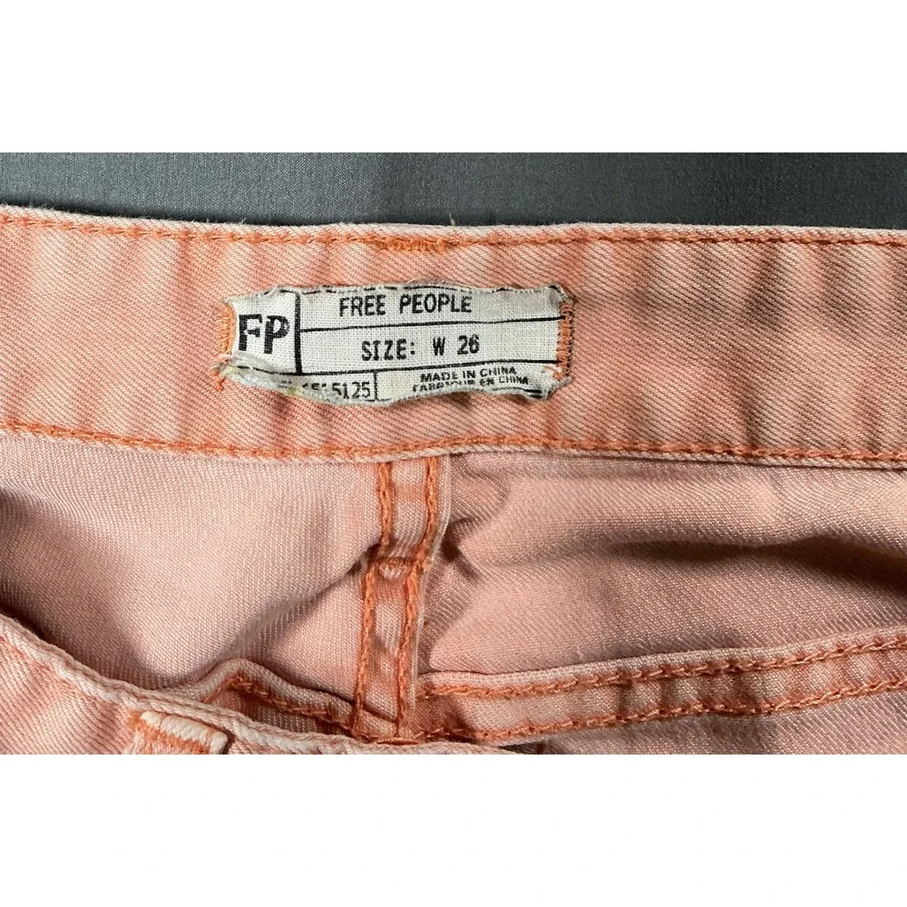Free People Skinny Jeans Peach Coral Salmon‎ Ankle Zip Low Rise W26 OB15125